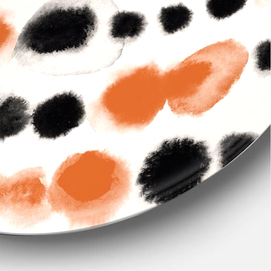 Designart - Black and Orange Polka Dots - Modern Metal Circle Wall Art